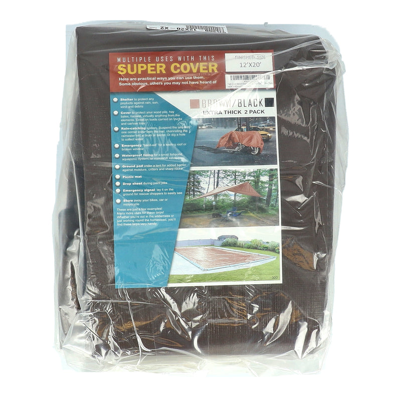 SUPER COVER 2PK TARP 12X20' BROWN/BLACK FINISH SIZE 480SQFT 20 MIL