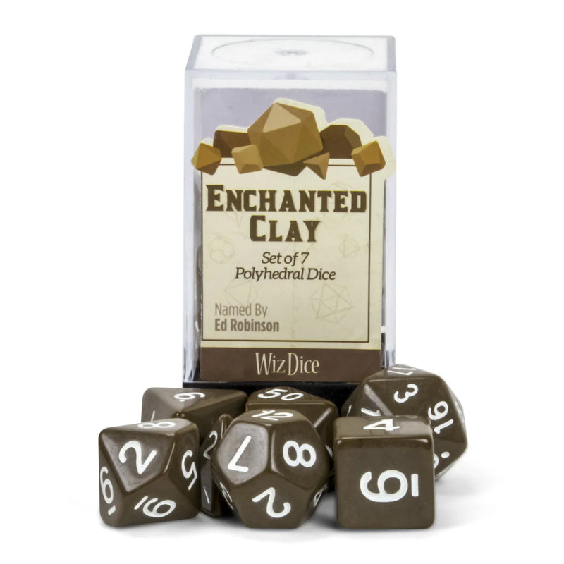 WIZ-DICE 7CT POLYHEDRAL RPG GAMING DICE SET IN STAND UP BOX ENCHANTED CLAY