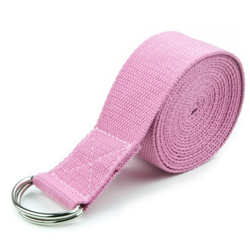 8' PINK COTTON YOGA STRAP WITH METAL D RING