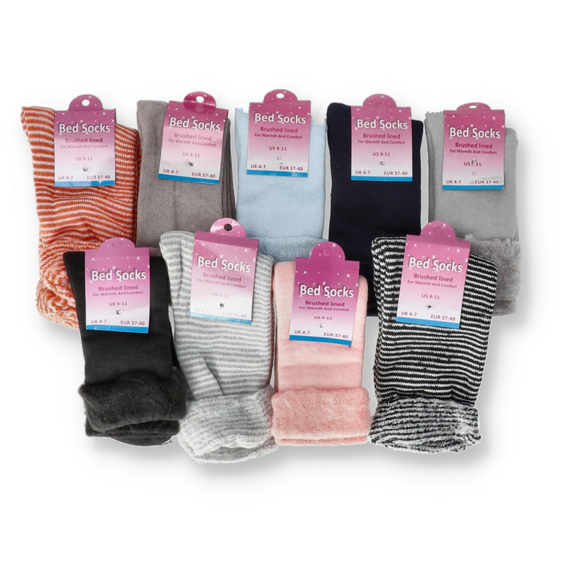 ASSORTED BED SOCKS BRUSHED & LINED 1 PAIR SIZE 9-11