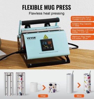 VEVOR GREEN TUMBLER AND HAT HEAT PRESS MACHINE