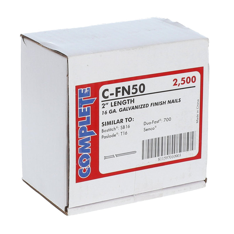 COMPLETE 2500CT FINISHING NAILS 2'' 16 GAUGE GALVANIZED