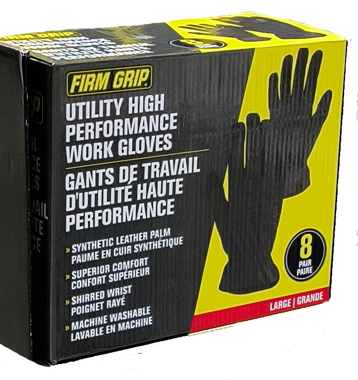8pr UTILITY WORK GLOVES LRG SYNTHETIC LEATHER PALM