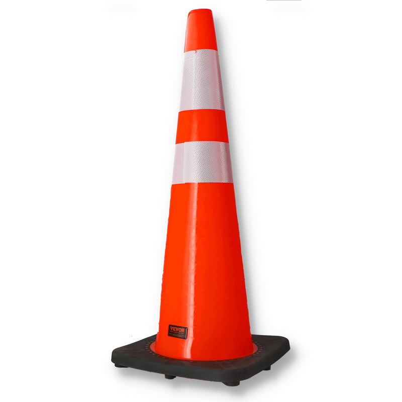 VEVOR 6pc 36" PVC TRAFFIC CONE w/REFLECTIVE COLLRS & BLACK WEIGHTED BASE