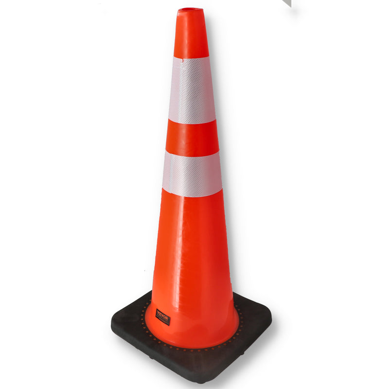 VEVOR 6pc 36" PVC TRAFFIC CONE w/REFLECTIVE COLLRS & BLACK WEIGHTED BASE