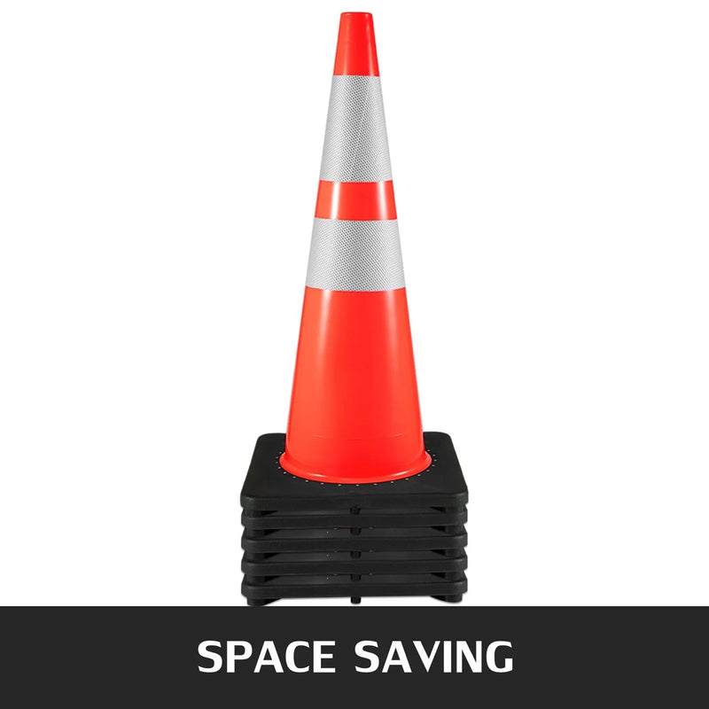 VEVOR 6pc 36" PVC TRAFFIC CONE w/REFLECTIVE COLLRS & BLACK WEIGHTED BASE
