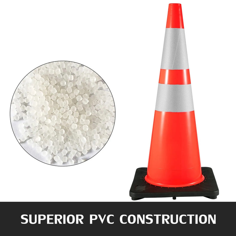 VEVOR 6pc 36" PVC TRAFFIC CONE w/REFLECTIVE COLLRS & BLACK WEIGHTED BASE