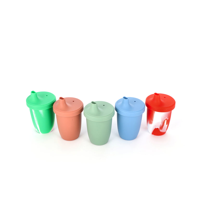 SUSTAINABLE 4OZ SILICONE SIPPY CUPS ASSORTED COLORS