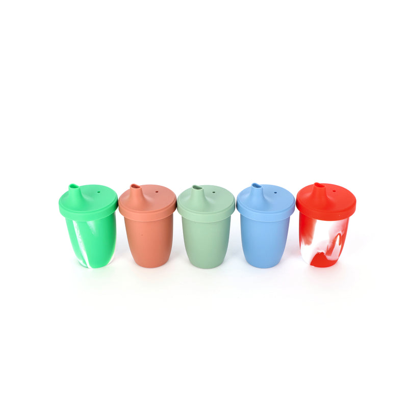 SUSTAINABLE 4OZ SILICONE SIPPY CUPS ASSORTED COLORS