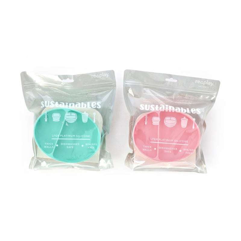 SUSTAINABLE 2PK SILICONE OVAL DIVIDED PLATE