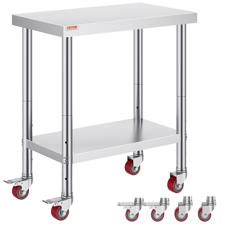 VEVOR STAINLESS STEEL WORK TABLE 30x18x34' w/WHEELS 700 LBS Load Capacity