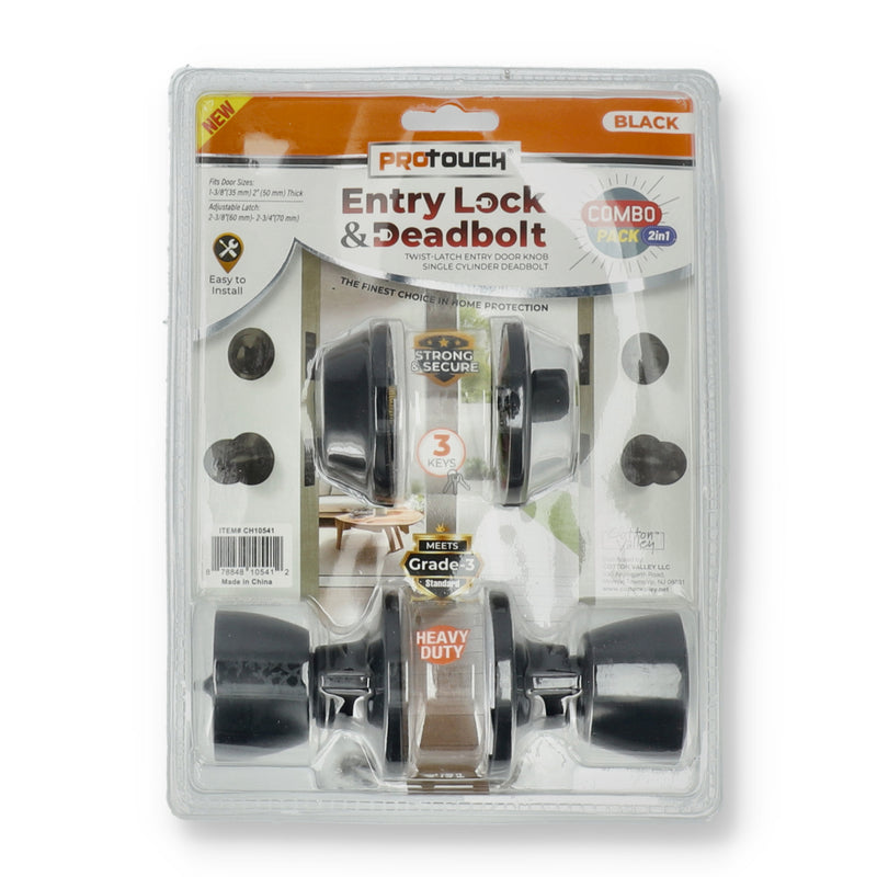 PROTOUCH 2PK ENTRY LOCK & DEADBOLT KEYED ALIKE BLACK
