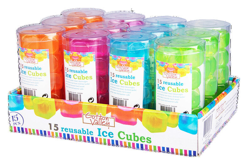 15PC REUSABLE GEL ICE CUBES ASSORTED COLORS