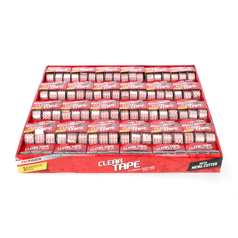 3pk SUPER CLEAR GIFT TAPE 3/4x300'' w/METAL CUTTER