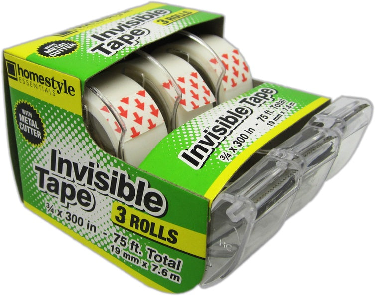 3pk INVISIBLE TAPE 3/4x300'' WITH METAL CUTTER