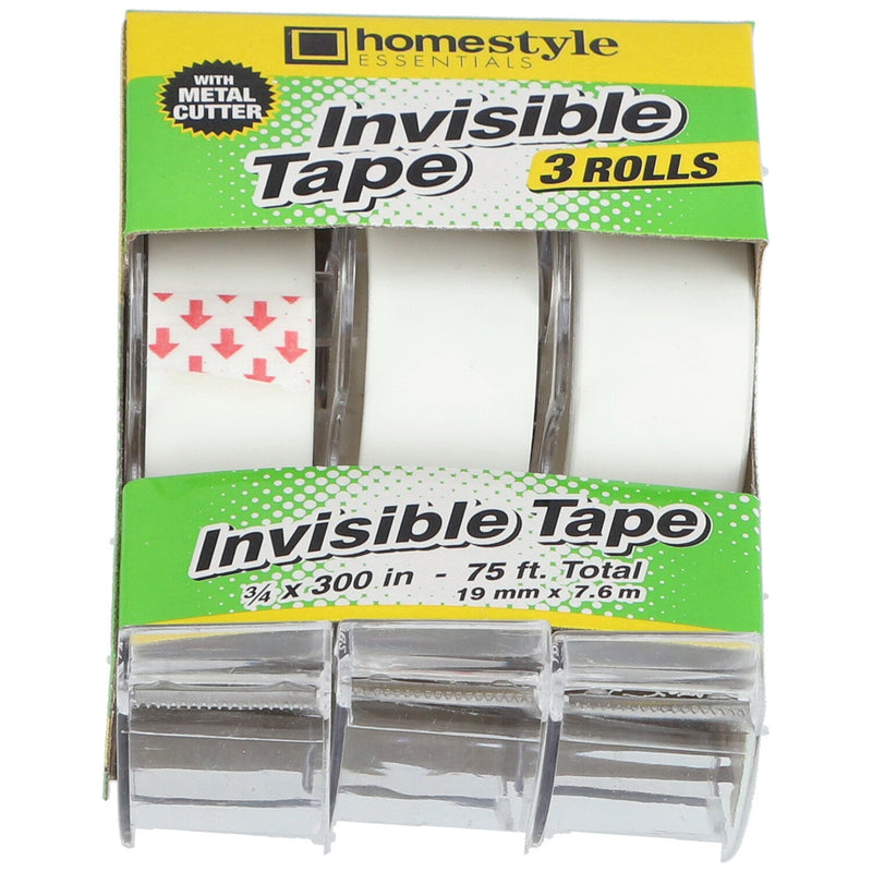 3pk INVISIBLE TAPE 3/4x300'' WITH METAL CUTTER