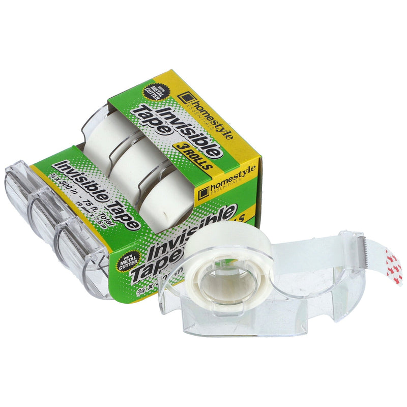 3pk INVISIBLE TAPE 3/4x300'' WITH METAL CUTTER
