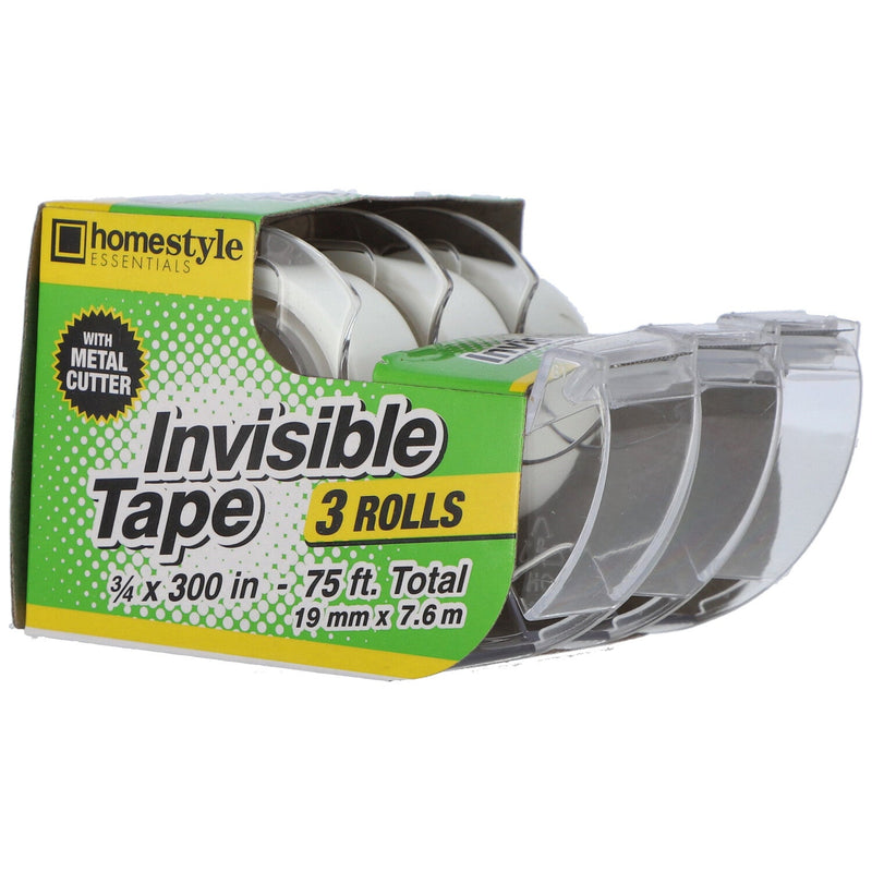 3pk INVISIBLE TAPE 3/4x300'' WITH METAL CUTTER