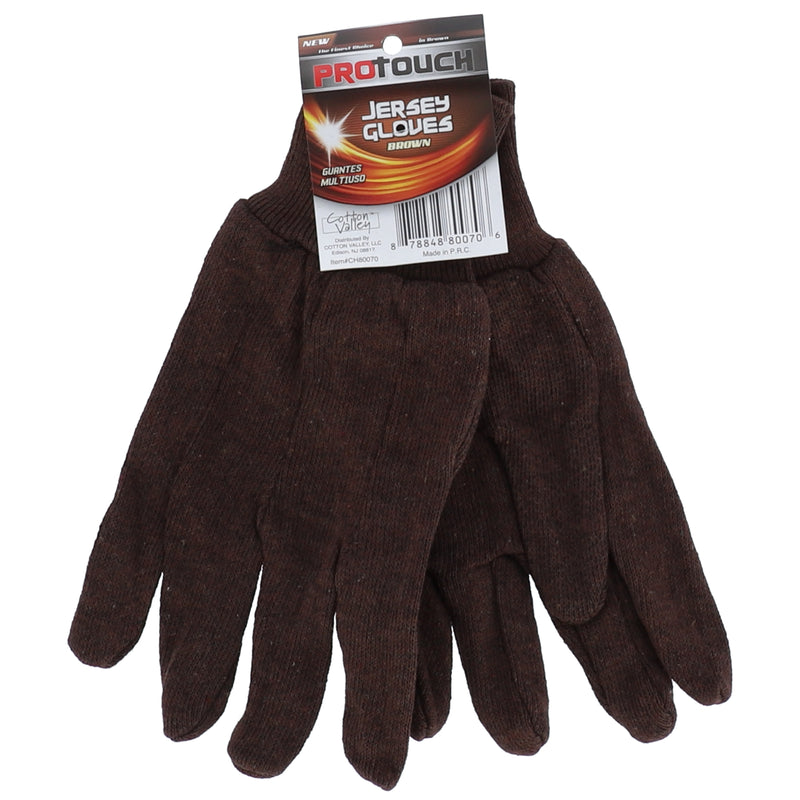 use #99001 BROWN JERSEY GLOVES WITH HEADER CARD