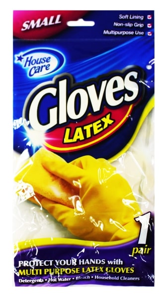 HOUSECARE 1 PAIR YELLOW LINED LATEX HOUSEHOLD GLOVES SMALL
