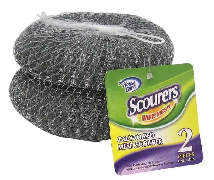 HOUSECARE 2PK GALVANIZED MESH SCOURER IN NET BAG