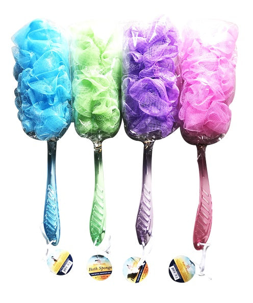 BATH LOOFA SPONGE WITH PLASTIC HANDLE
