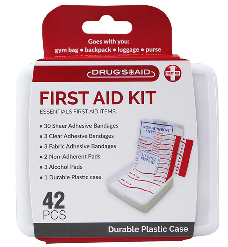 DRUGS AID 42PC FIRST AID KIT IN PLASTIC CASE