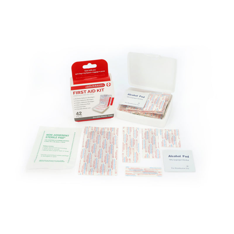 DRUGS AID 42PC FIRST AID KIT IN PLASTIC CASE
