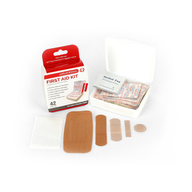 DRUGS AID 42PC FIRST AID KIT IN PLASTIC CASE