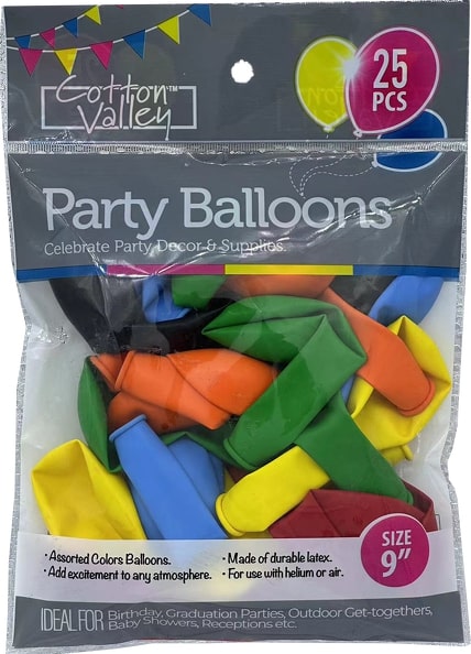 25PC 9'' PARTY BALLOONS BRIGHT COLORS