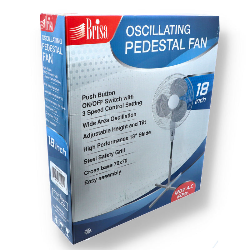 BRISA 18'' PEDESTAL STAND FAN 3 SPEED ETL US
