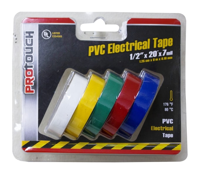PROTOUCH 5PK 1/2''x20' PVC ELECTRICAL TAPE ASST COLORS