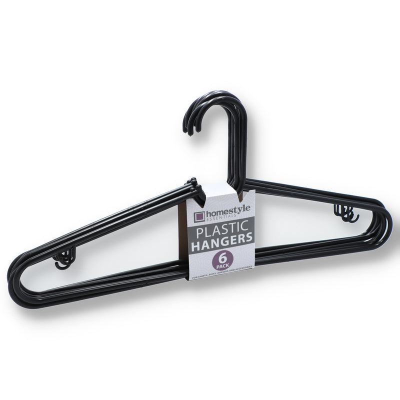 6 PACK BLACK PLASTIC CLOTHES HANGERS