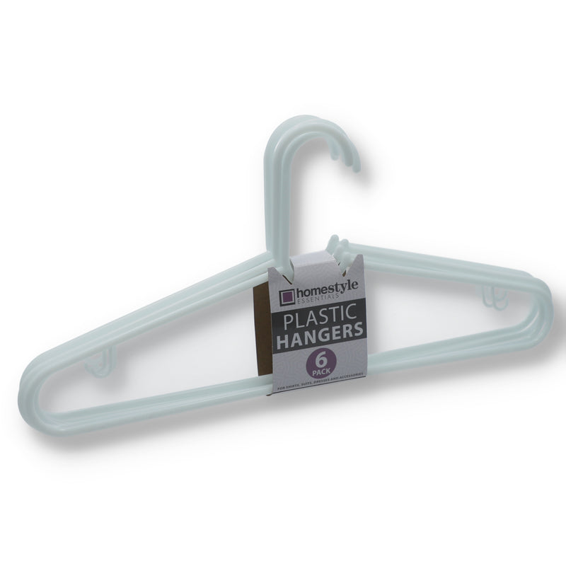 6 PACK WHITE PLASTIC CLOTHES HANGERS