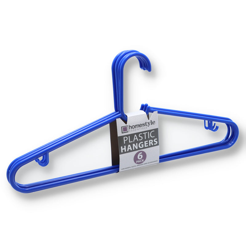 6 PACK BLUE PLASTIC CLOTHES HANGERS