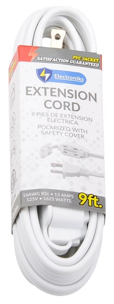 9' 16/2 WHITE EXTENSION CORD