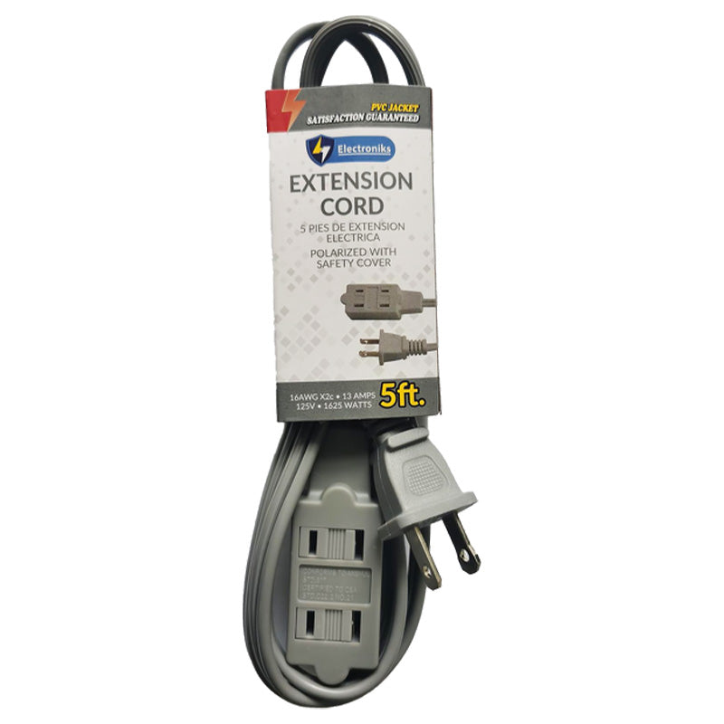 5' 16/2 GREY EXTENSION CORD 3 OUTLET