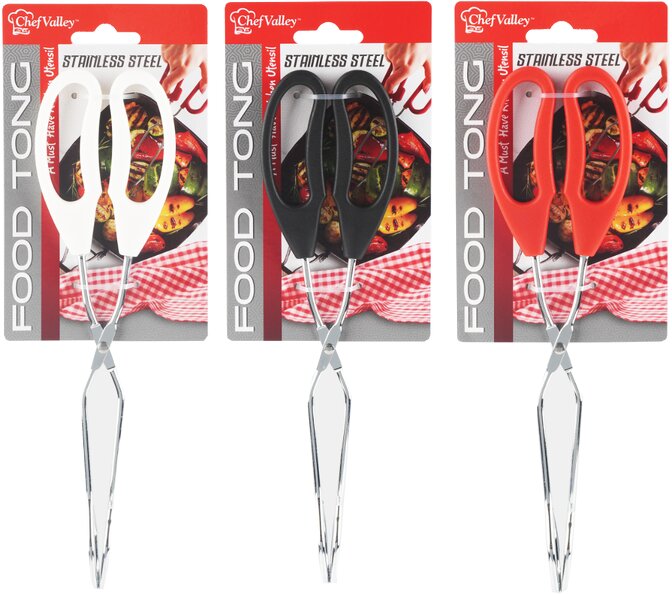 10'' STAINLESS FOOD TONGS WITH PLASTIC HANDLES