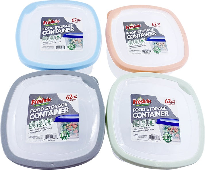 62OZ SQUARE FOOD STORAGE CONTAINER WITH RUBBER SEAL LID