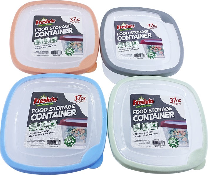 37OZ SQUARE FOOD STORAGE CONTAINER WITH RUBBER SEAL LID