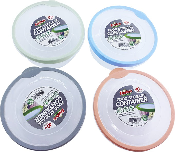40oz ROUND FOOD STORAGE CONTAINER WITH RUBBER SEAL LID