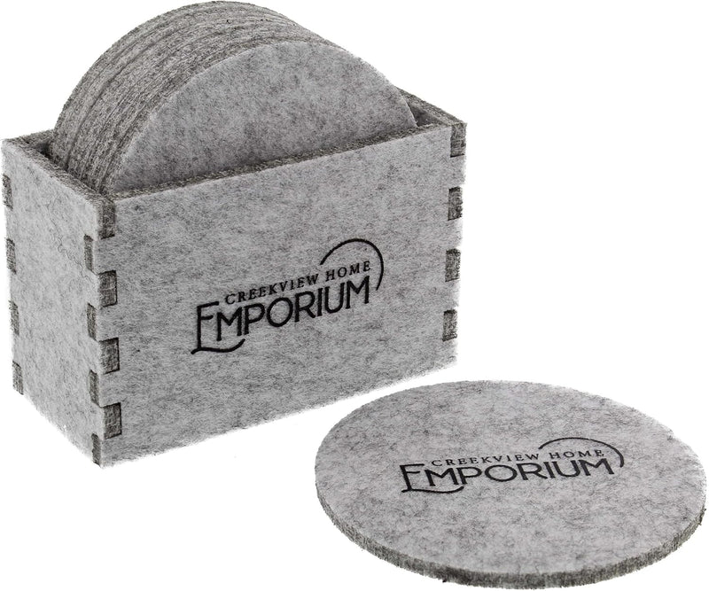 CREEKVIEW 8PC 4'' ROUND FELT COASTER SET WITH HOLDER