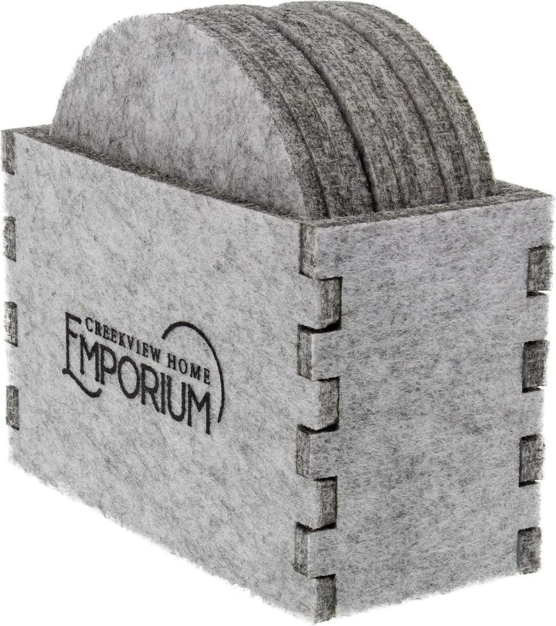 CREEKVIEW 8PC 4'' ROUND FELT COASTER SET WITH HOLDER