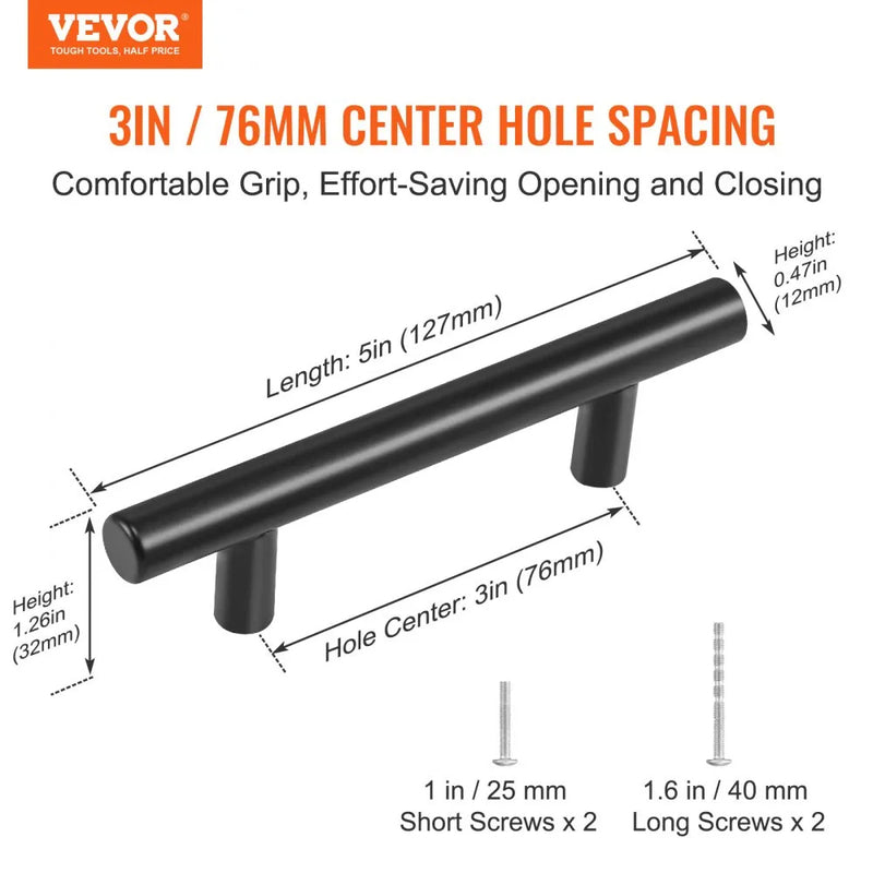 VEVOR 30PK 3'' SLIM BLACK CABINET PULLS