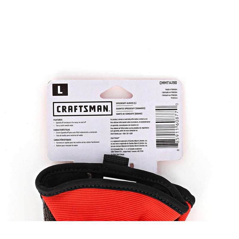 CRAFTSMAN RED UTILTY SPEED CUFF WORK GLOVES LARGE
