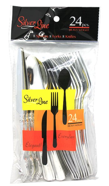 24CT HEAVY WEIGHT SILVER PLASTIC CUTLERY ASSORTMENT