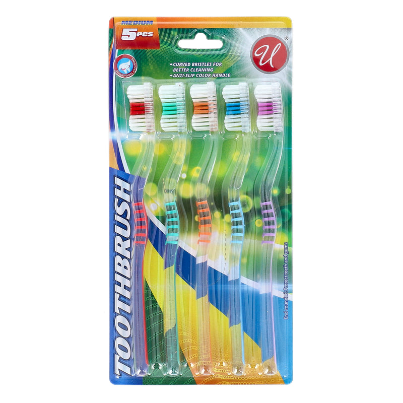 5PK TOOTH BRUSH CLEAR HANDLE MEDIUM BRISTLES