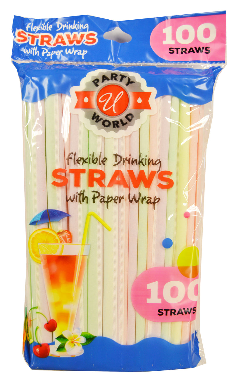100ct NEON STRAW WRAPPED IN PAPER IN BAG