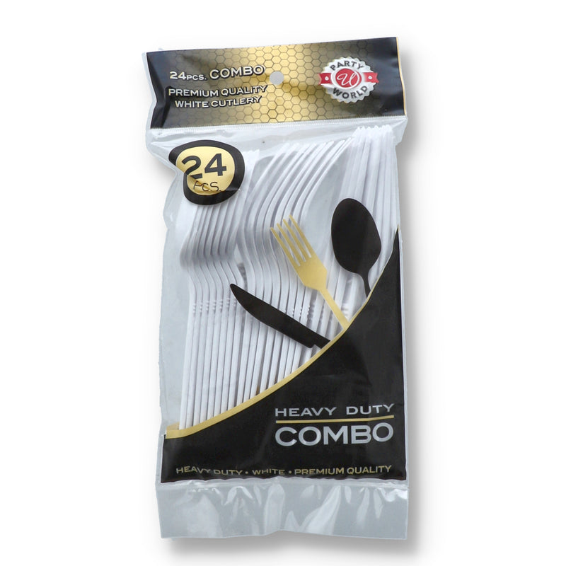24CT PS HEAVY DUTY WHITE COMBO CUTLERY
