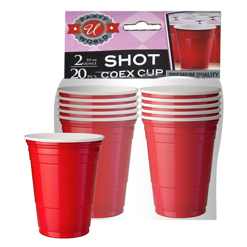 CN91025-PARTY WORLD 20PC 2OZ RED COEX SHOT GLASS CUPS